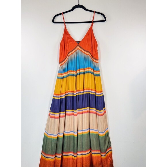 Anthropologie Tanvi Kedia Dress Orange V Neck Midi Striped Tiered Flowy Small - Picture 6 of 12